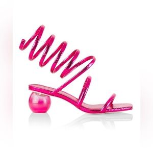Cult Gaia NWT Freya Metallic Leather Ankle-Wrap Sandals in Qatar Rose